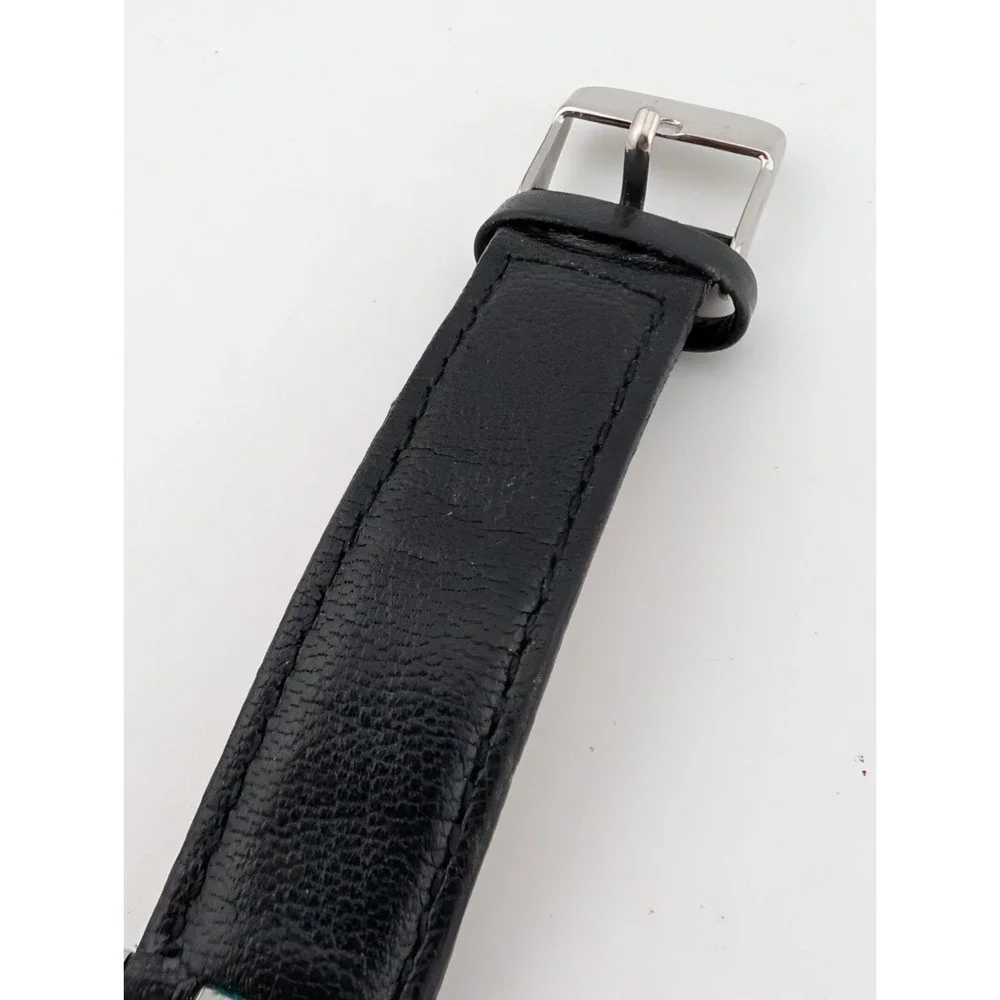 Anne Klein Watch Women 34mm Silver Case Black Leather Band‎ AK/1065 New Battery